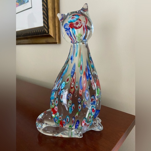 Adorable Glass CAT with colorful Millefiori Statue Paperweight - Picture 2 of 8